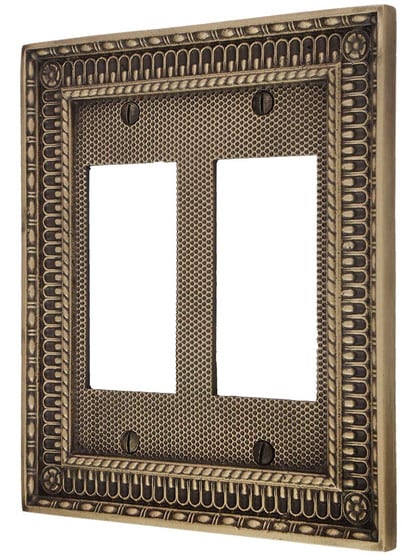 Pisano Double Gang GFI Cover Plate in Antique Brass.
